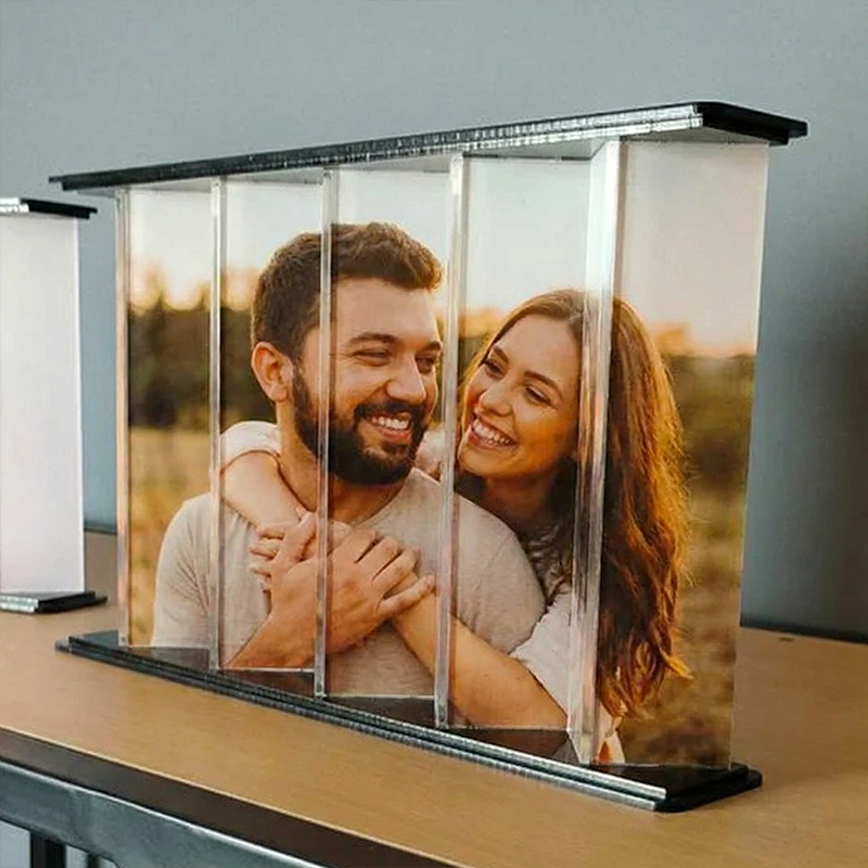 Custom Dual Photo Illusion Love Souvenir Gift Personalised 3D Photo Display Double Flip Photo Frame Anniversary Wedding Gift