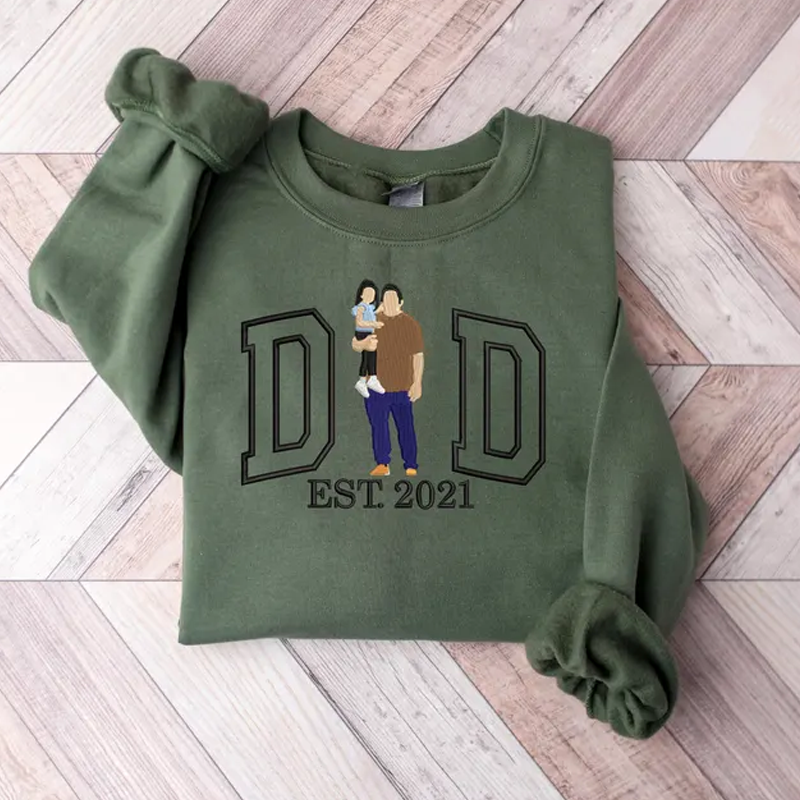 Personalised Embroidered DAD and Kid Portrait Sweatshirt Custom Photo Embroidered Hoodie with Family Photo Gifts for Father