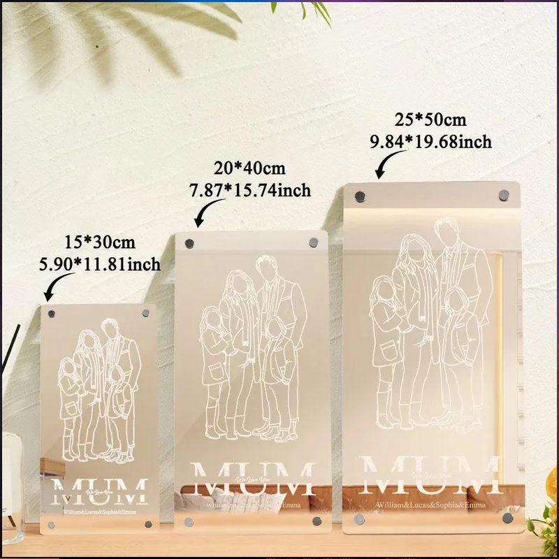Custom Portrait Photo Mirror Lamp Personalised Picture and Names Neon Night Light Gifts for Mother