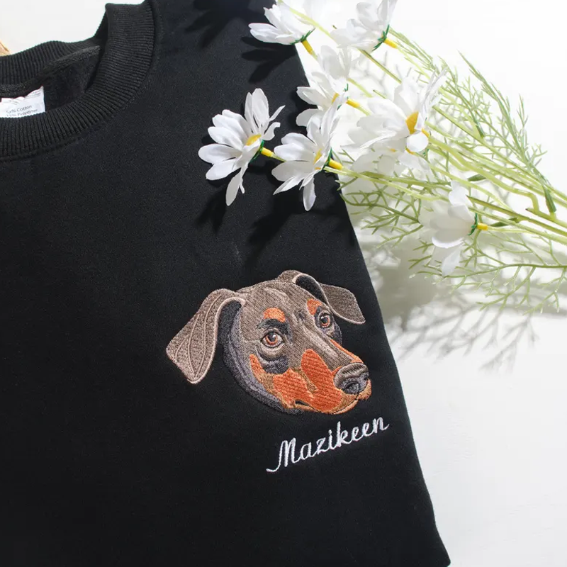 Custom Pet Embroidered Sweatshirt Personalised Dog and Cat Photo Portrait and Name Hoodie Gifts for Dog Mom
