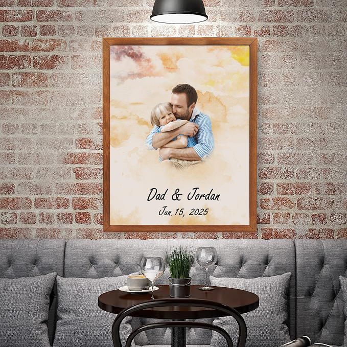 Personalised Watercolor Family Portrait from Photo Custom Painting Photo Frame Family Gifts for Father