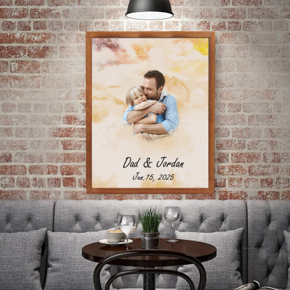 Personalised Watercolor Family Portrait from Photo Custom Painting Photo Frame Family Gifts for Father