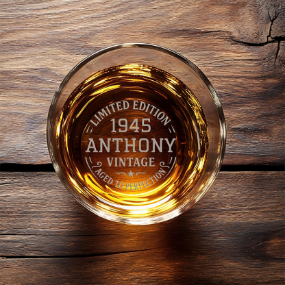 Custom 80th Birthday Whiskey Glass Personalised Aged to Perfection Rock Glass Gift for Him Dad Grandpa Vintage Engraved Birthday Keepsake