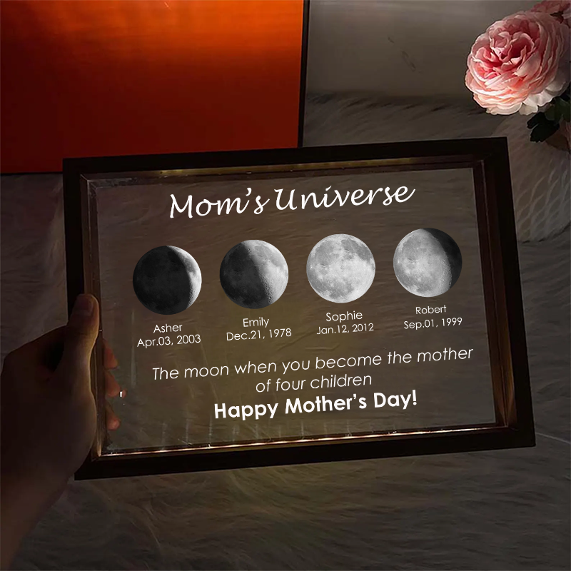 Custom Moon Phase and Name Night Light with Kids Names Personalised Birth Date LED Lamp Mothers day Gift for Mom