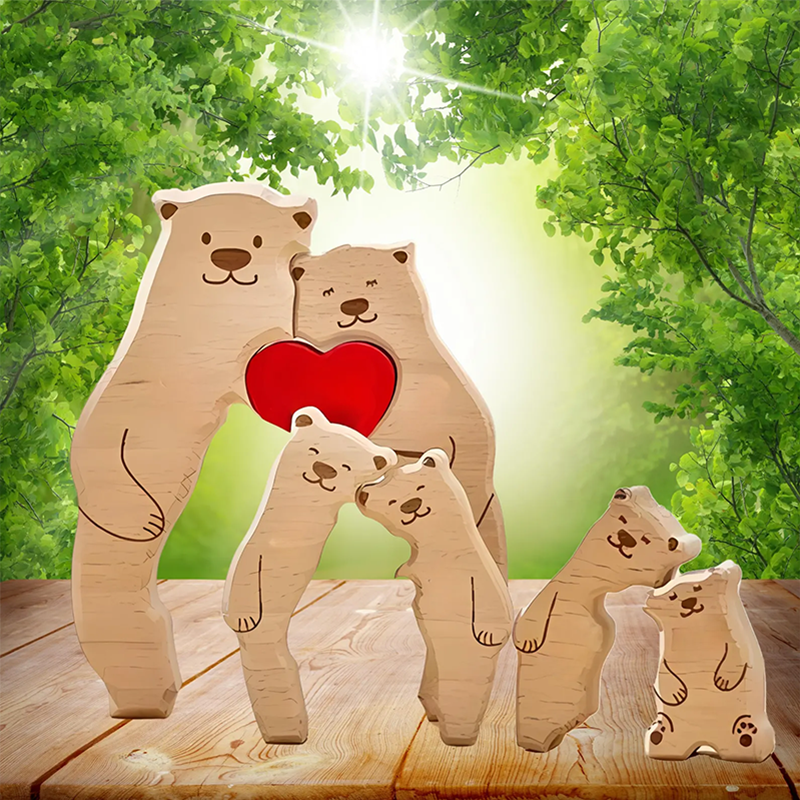 Personalised Wooden Bear Family Name Puzzle Engraved Wooden Custome Animal Family Gift for Parents & Kids