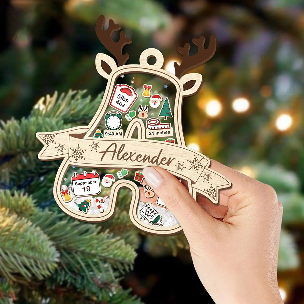 Personalised Initial Baby Name Ornament 4D Shaker Ornament Baby's First Christmas Ornament Baby Shower Gift
