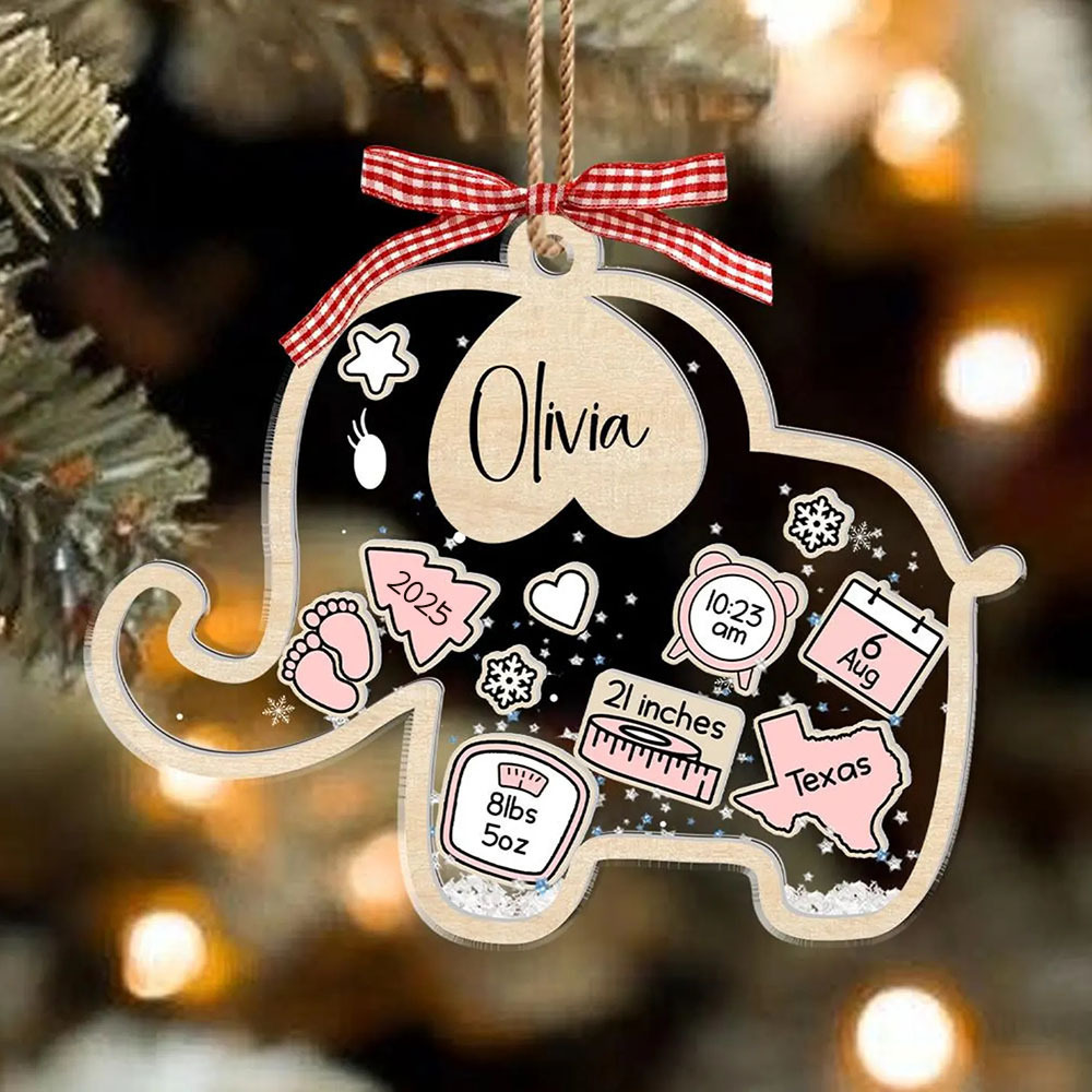 Personalised Baby First Christmas 4D Shaker Ornament Elephant Kid Boy Girl Xmas Gifts for Baby