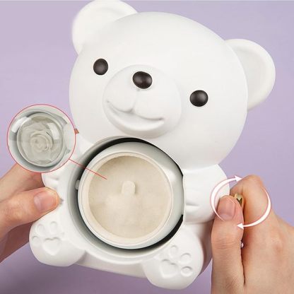 Preserved Eternal Rose Bear Giftbox with Sterling Silver Four Leaf Clover Heart Necklace Valentine's Day Jewelry Set