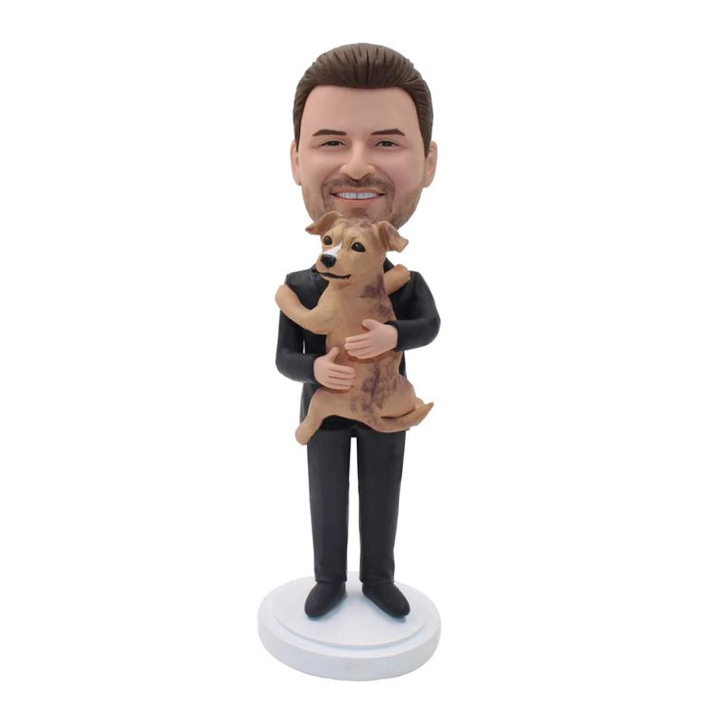 Man And Pet Bobblehead Custom Fully Bobblehead with Engraved Text