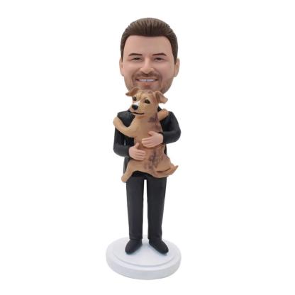 Man And Pet Bobblehead Custom Fully Bobblehead with Engraved Text