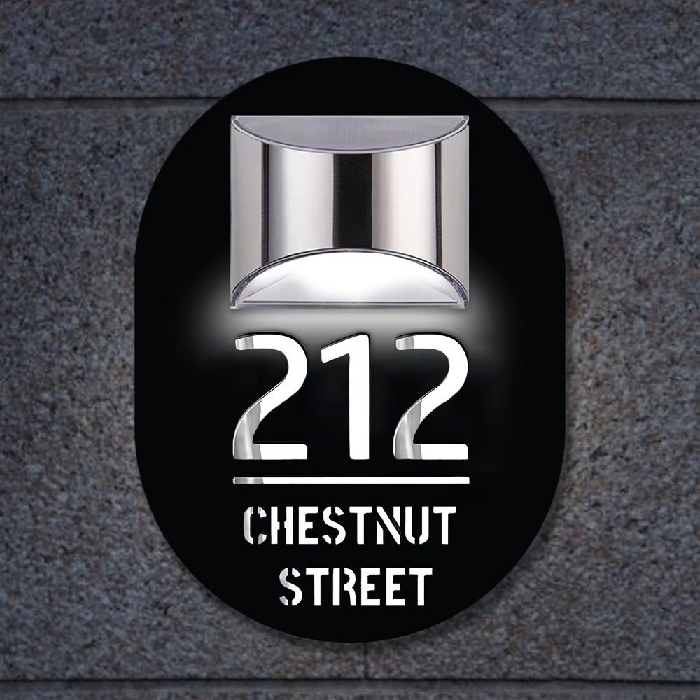 Personalised Door Address Plaque Solar Illuminated Waterproof Address House Signs Laser Cut Mirror Number Sign with LED Light House Warming Gifts