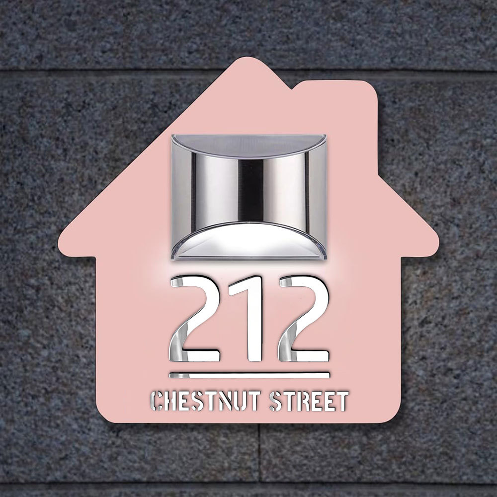 Personalised Door Address Plaque Solar Illuminated Waterproof Address House Signs Laser Cut Mirror Number Sign with LED Light House Warming Gifts