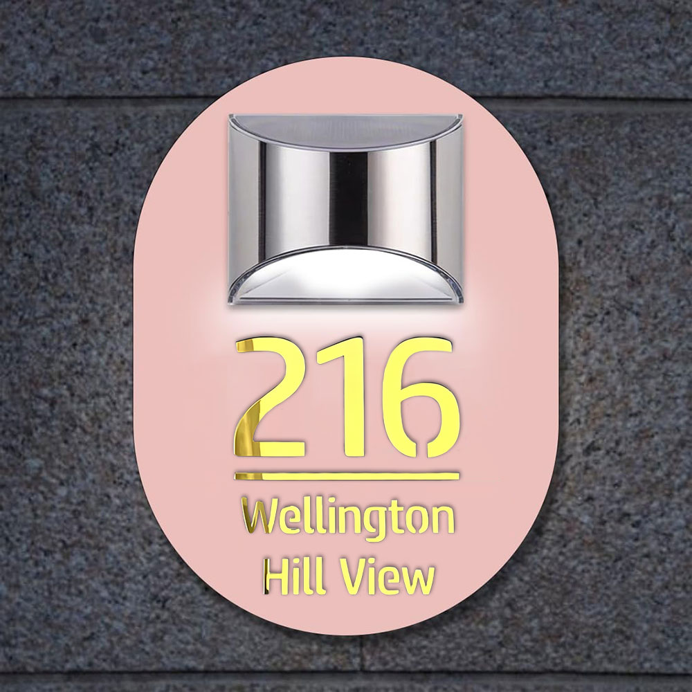 Personalised Door Address Plaque Solar Illuminated Waterproof Address House Signs Laser Cut Mirror Number Sign with LED Light House Warming Gifts
