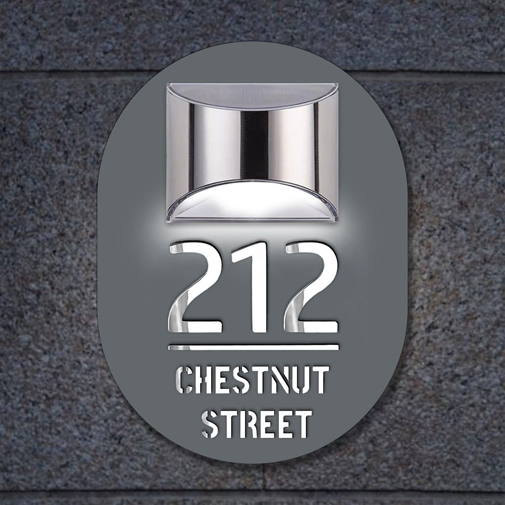 Personalised Door Address Plaque Solar Illuminated Waterproof Address House Signs Laser Cut Mirror Number Sign with LED Light House Warming Gifts