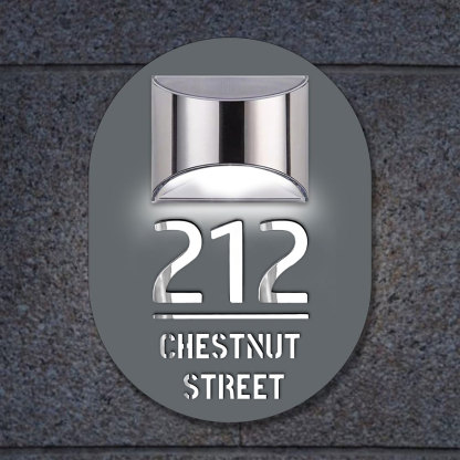 Personalised Door Address Plaque Solar Illuminated Waterproof Address House Signs Laser Cut Mirror Number Sign with LED Light House Warming Gifts