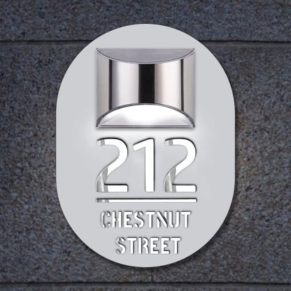 Personalised Door Address Plaque Solar Illuminated Waterproof Address House Signs Laser Cut Mirror Number Sign with LED Light House Warming Gifts