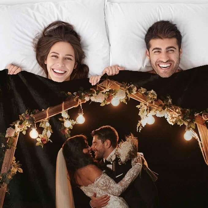 Custom Blanket with Photos and Text Personalised Wedding Pictures Throw Blankets Gifts for Couple