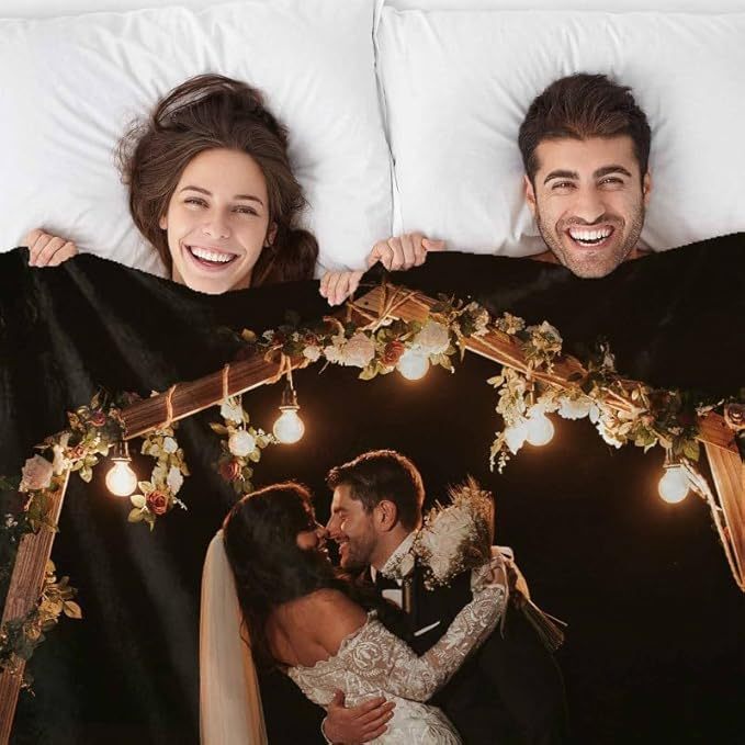 Custom Blanket with Photos and Text Personalised Wedding Pictures Throw Blankets Gifts for Couple