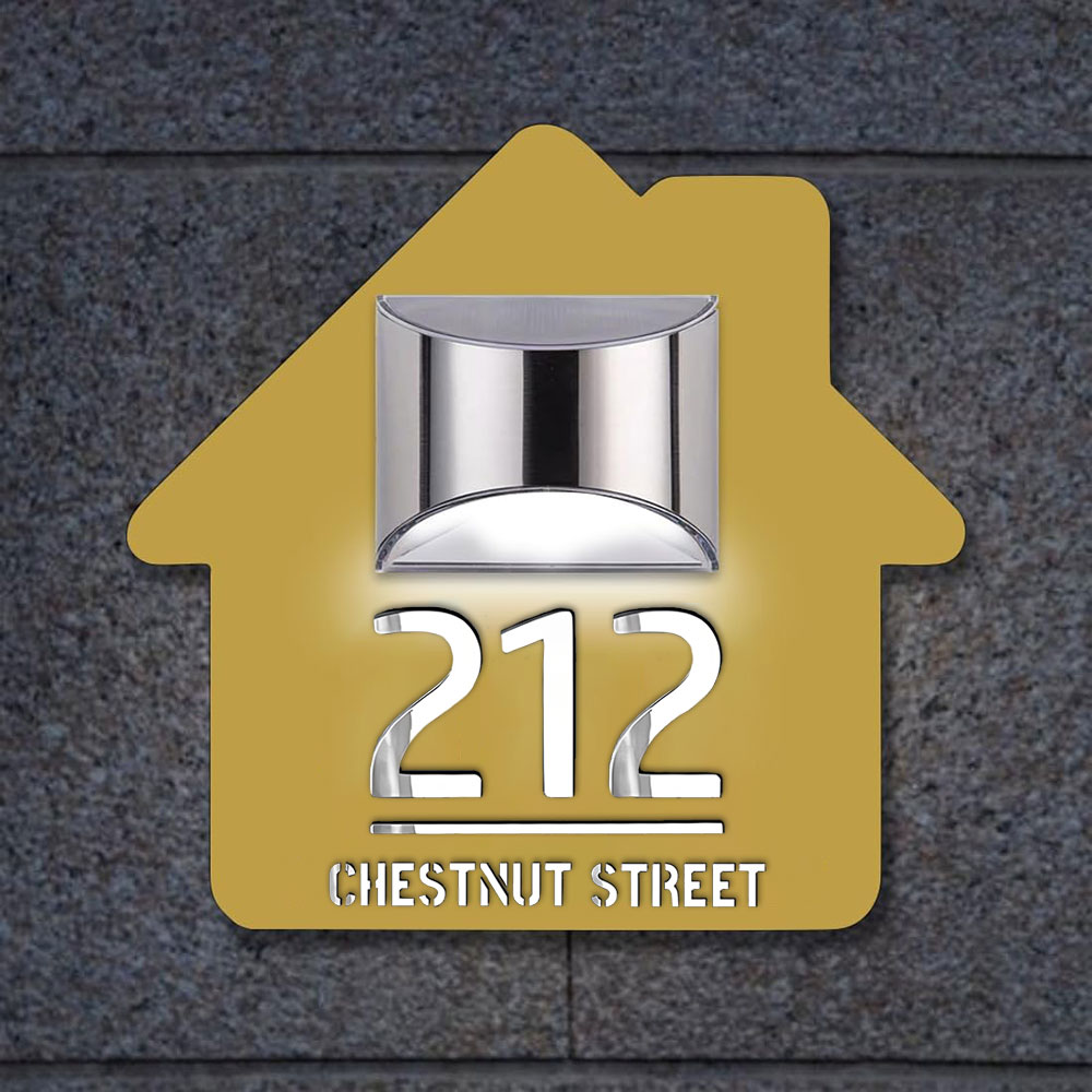 Personalised Door Address Plaque Solar Illuminated Waterproof Address House Signs Laser Cut Mirror Number Sign with LED Light House Warming Gifts