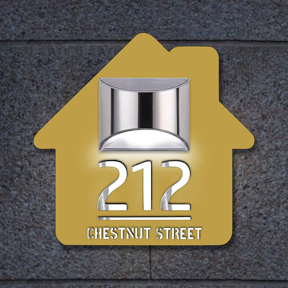 Personalised Door Address Plaque Solar Illuminated Waterproof Address House Signs Laser Cut Mirror Number Sign with LED Light House Warming Gifts