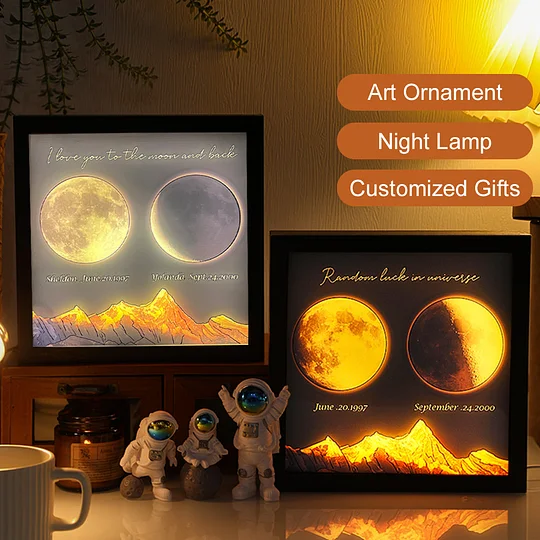 Custom Birth Moon Phases LED Light Box Frame Personalised Glowing Moon Night Light Valentine's Day Gift for Couple