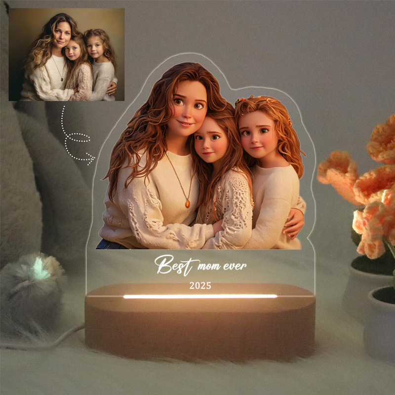 Personalised Photo Cartoon Style 3D Photo Frame Night Light with Text Pixar Inspired Portraits	 Gifts for Her