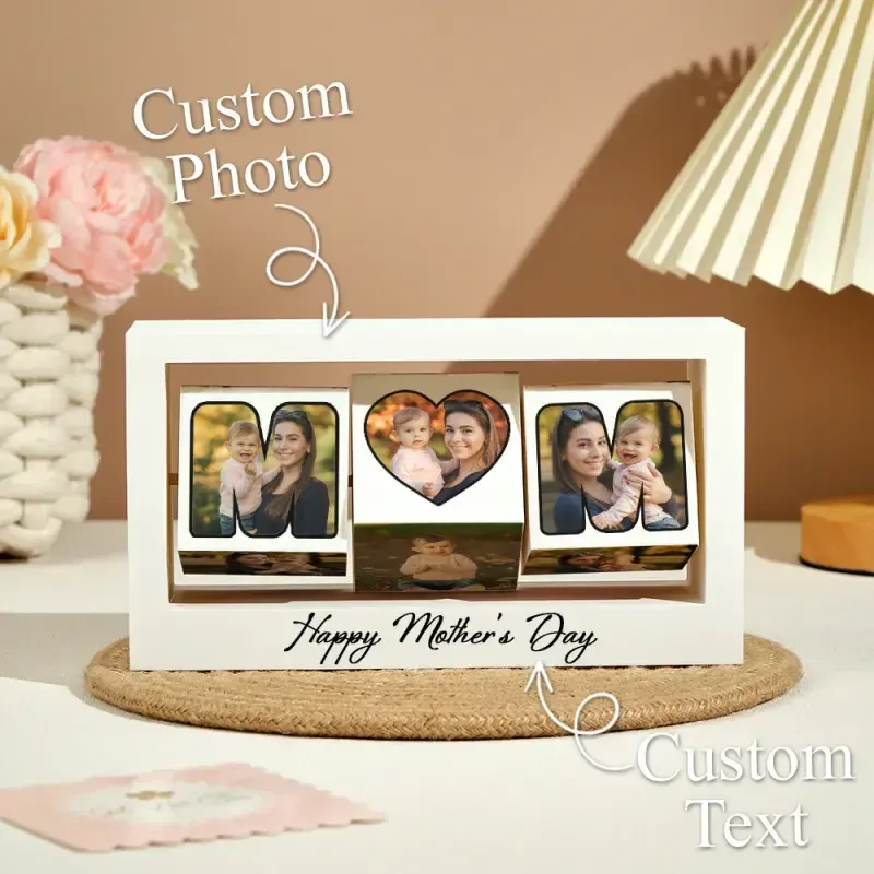 Custom 12 Photos Swing Photo Frame Rotating Photo Cube Stand for Mom Mother's Day Gifts