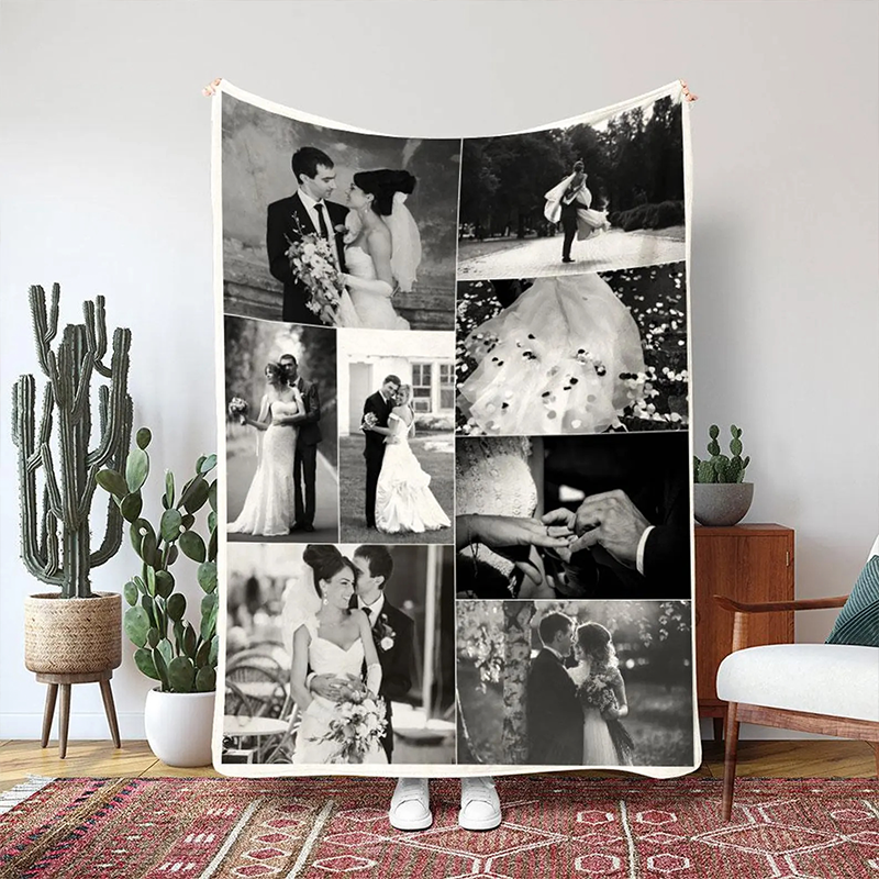 Personalised Collage Photo Blanket Custom Pictures and Text Throw Blanket Anniversary Gifts for Her