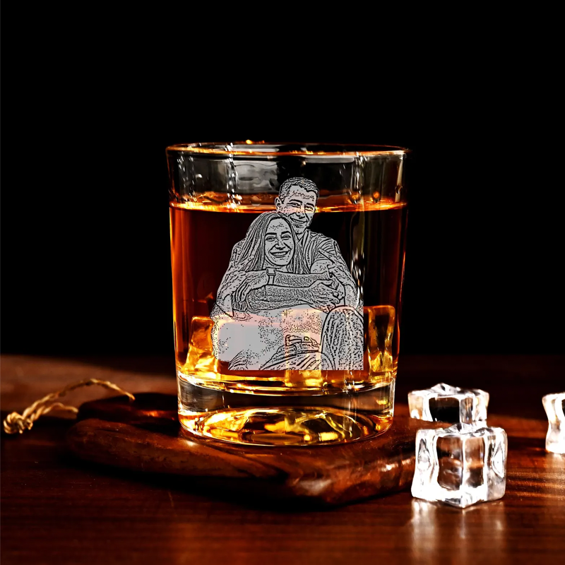 Custom Photo Engraved Whiskey Glass with Laser Etched Bourbon Glasses Gifts for Him