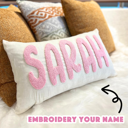 Handmade Personalised Name Embroidered Pillow Punch Needle Name Pillow Baby Girl Nursery Pillow New Baby Gift