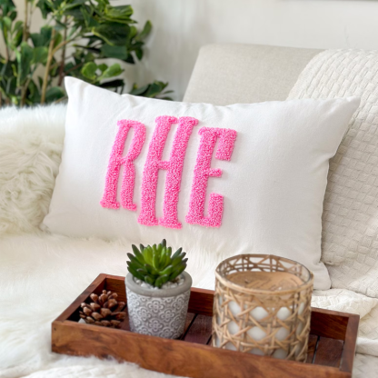 Custom Handmade Embroidery Monogram Pillow Punch Needle Name Pillow Slumber Party Gift Girl Kid Gift