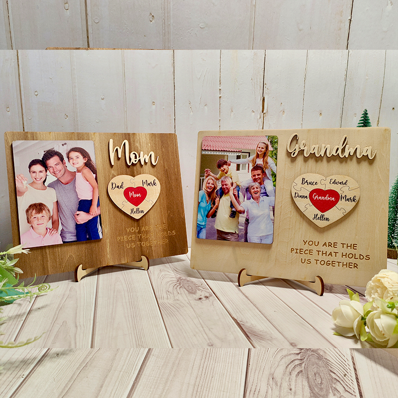 Personalised Heart Photo and Name Wooden Puzzle Custom Sign Mother's Day Gifts