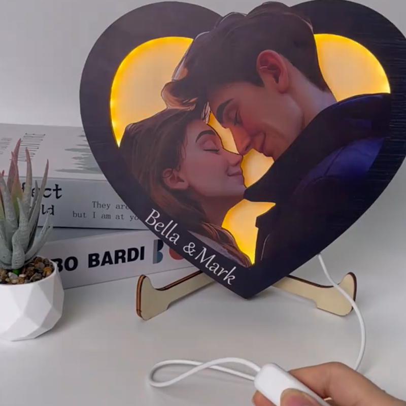 Personalised Cartoon Portrait Pixar Inspired LED Night Lights with Base Engraved Lamp Anniversary Gifts