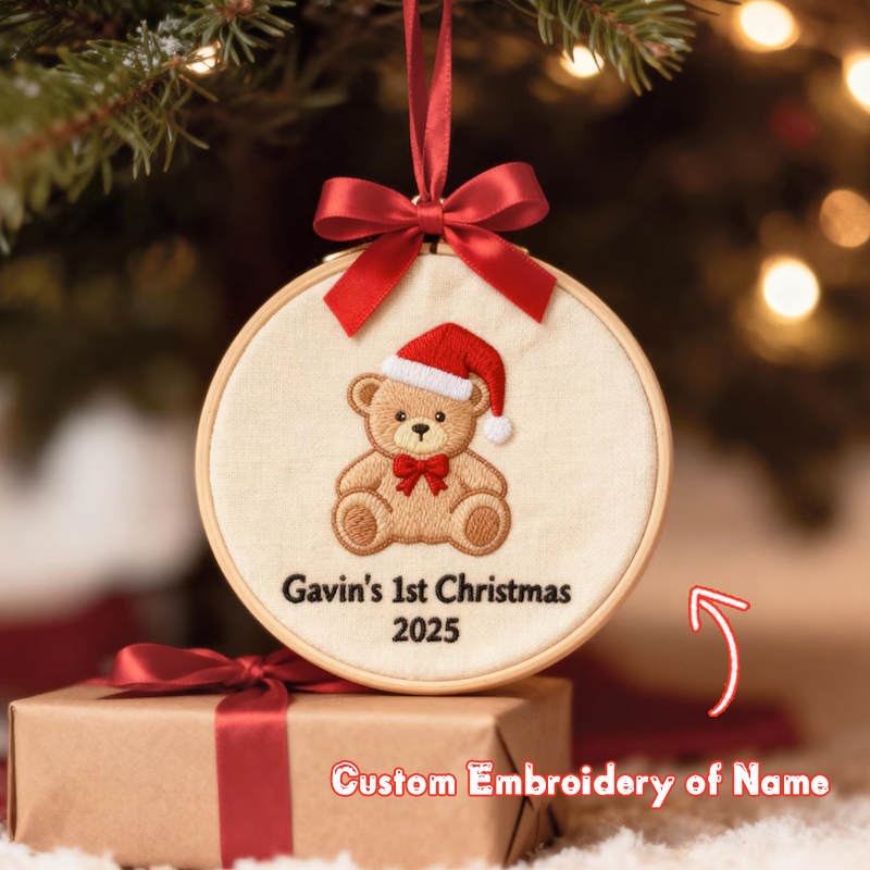 Personalised Embroidered Name Baby's First Christmas Ornament Custom Embroidery Hoop Baby 1st Christmas Baubles Keepsake New Baby Ornament