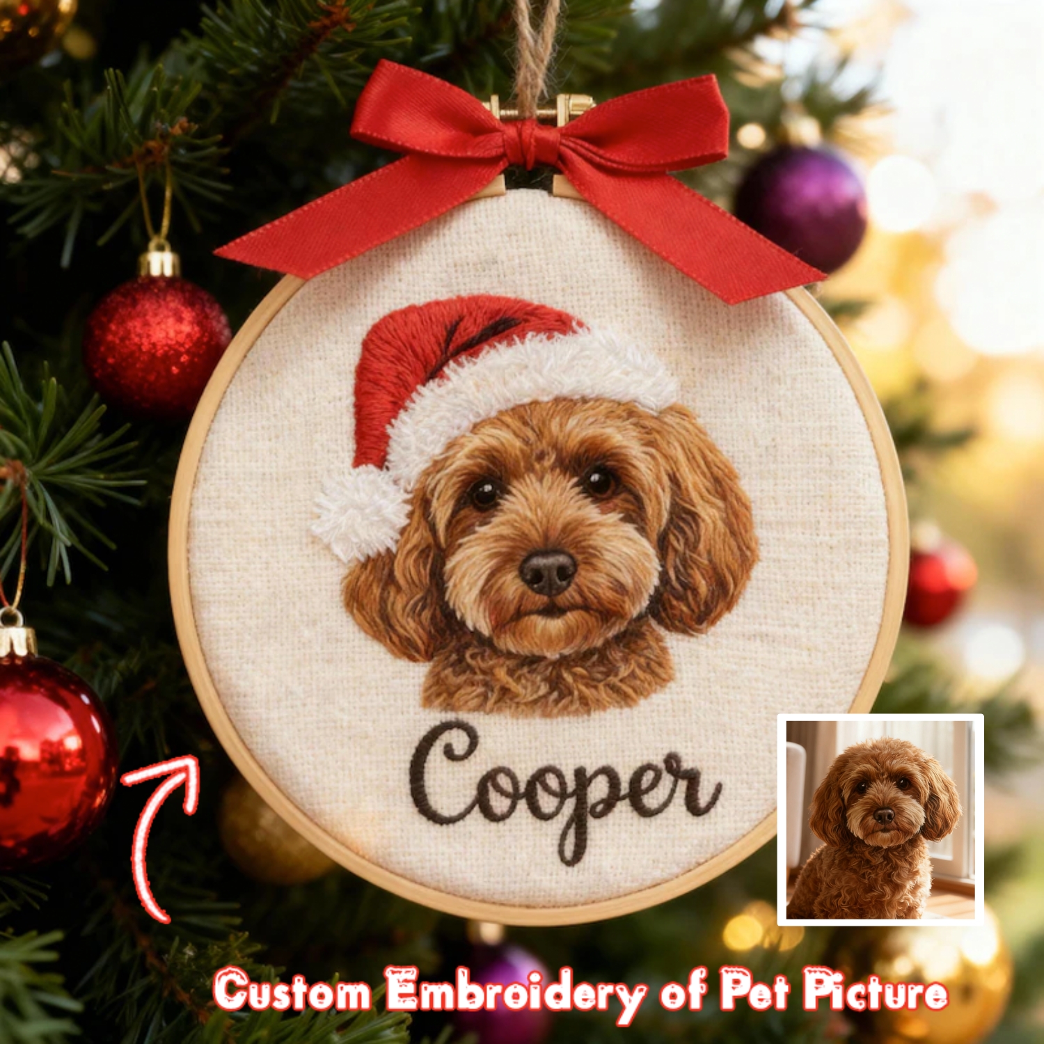 Custom Pet Portrait 3D Embroidered Ornament Personalised Dog&Cat Embroidery Ornament with Name Pet Memorial Gift Keepsake Gift Christmas Tree Decor