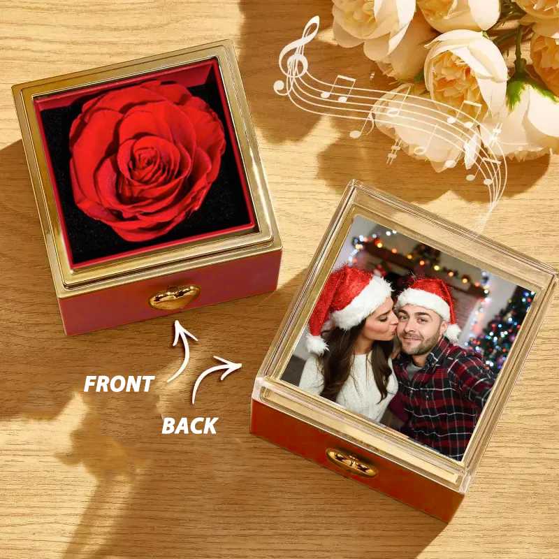 Custom Music Box Can Play Whole Song Personalised Photo and Song Preserved Rose Flip Box Anniversary Gifts