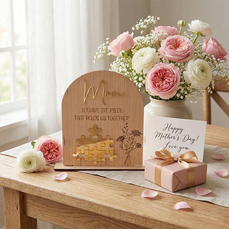 Personalised Mom Puzzle Sign with Birth Flower You Are the Piece that Holds Us Together Mother's Day Gift