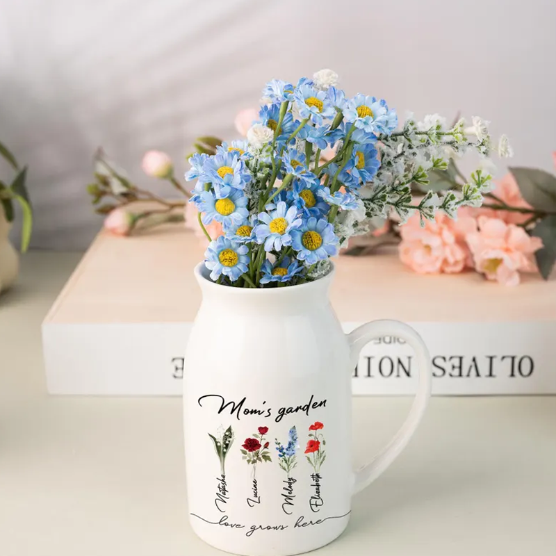 Personalised Grandma's Garden Ceramic Vase Custom Birth Flower Vase with Family Names Mother's Day Gift for Nana