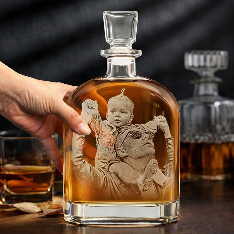 Personalised Laser Etched Photo and Text Whiskey Decanter Custom Engraved Liquor Bottle Anniversary Gifts for Him