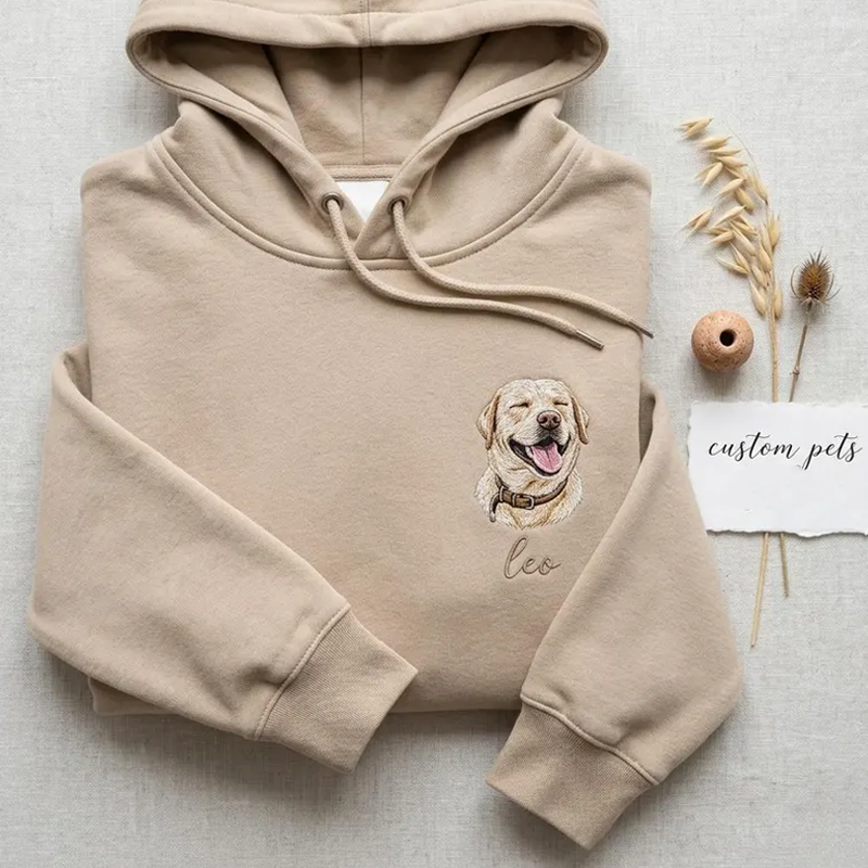 Custom Pet Embroidered Sweatshirt Personalised Dog and Cat Photo Portrait and Name Hoodie Gifts for Dog Mom