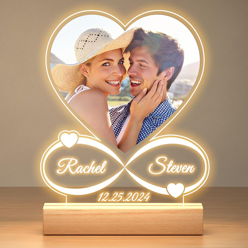 Personalised Heart Shaped LED Photo Lamp Infinity Love Night Light with Names Romantic Gift for Couples
