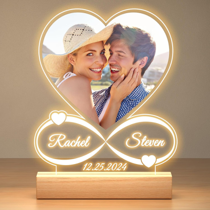 Personalised Heart Shaped LED Photo Lamp Infinity Love Night Light with Names Romantic Gift for Couples