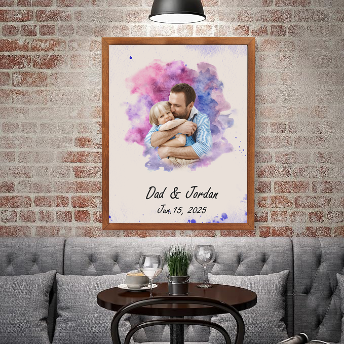 Personalised Watercolor Family Portrait from Photo Custom Painting Photo Frame Family Gifts for Father