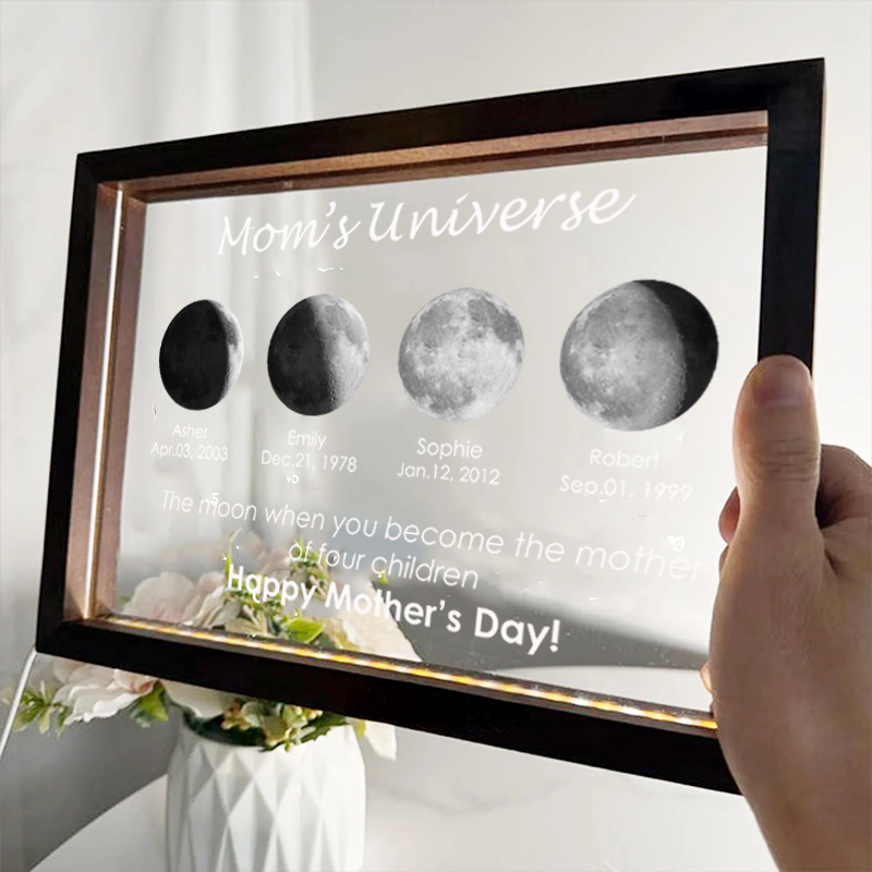 Custom Moon Phase and Name Night Light with Kids Names Personalised Birth Date LED Lamp Mothers day Gift for Mom