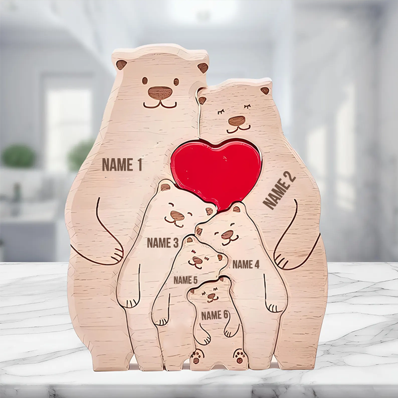 Personalised Wooden Bear Family Name Puzzle Engraved Wooden Custome Animal Family Gift for Parents & Kids