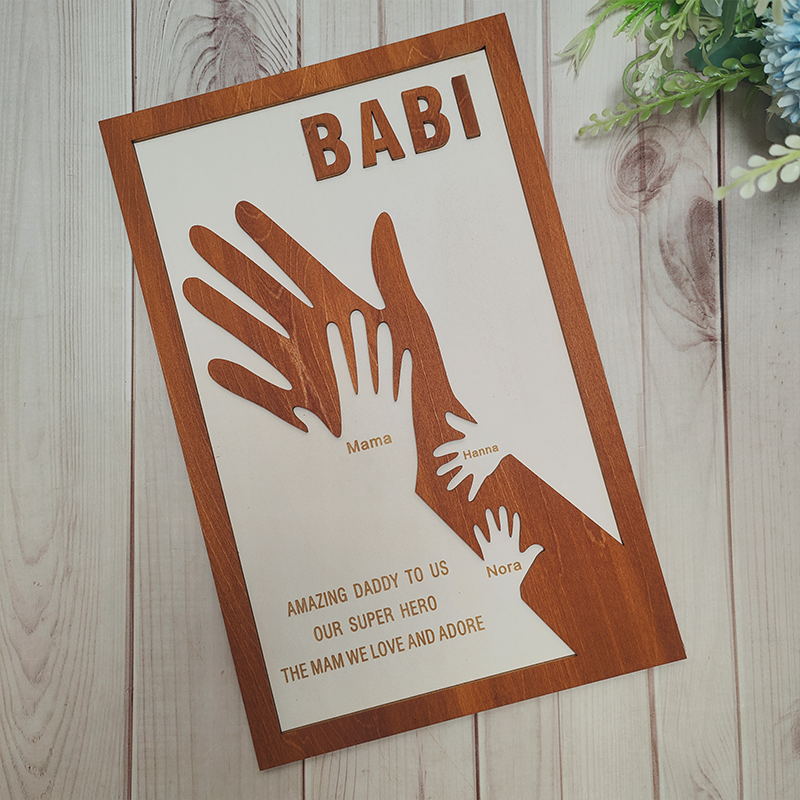 Custom Dad and Kids Palm Wooden Frame Personalised Name Sign Fathers Day Gift from Daughter Kids Son