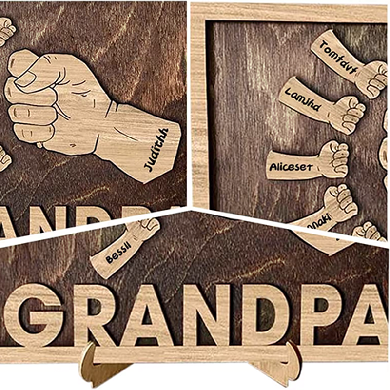 Custom Fist Bump Sign Dad and Kids Wooden Frame Personalised Name Fists Handprint Sign Family Gift Idea for Dad