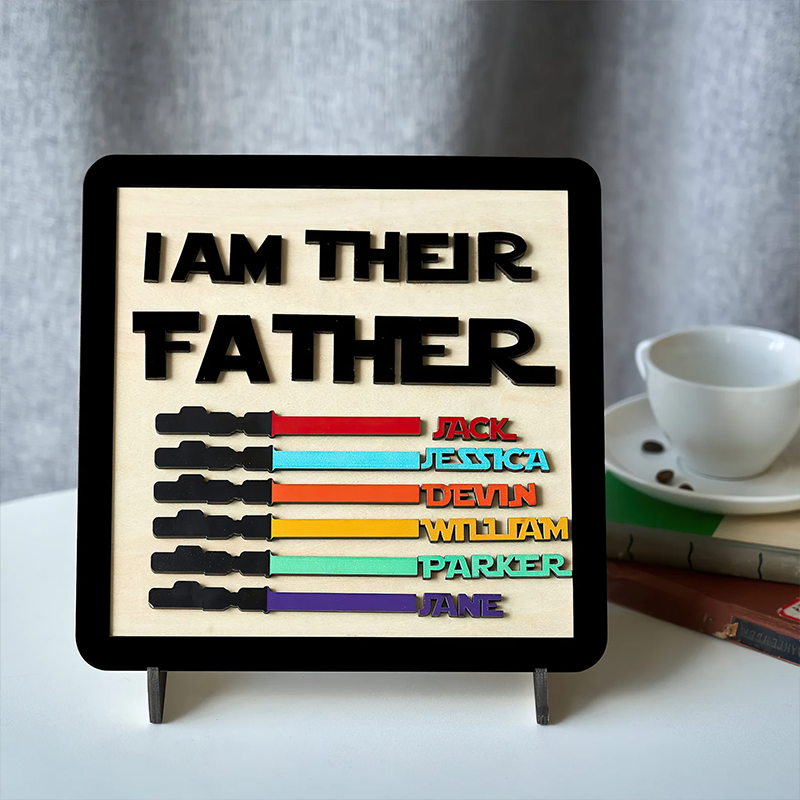 Personalised Wooden Family Sign Custom Kids Name I Am Their Father Wooden Sign Frame Fathers Day Gifts
