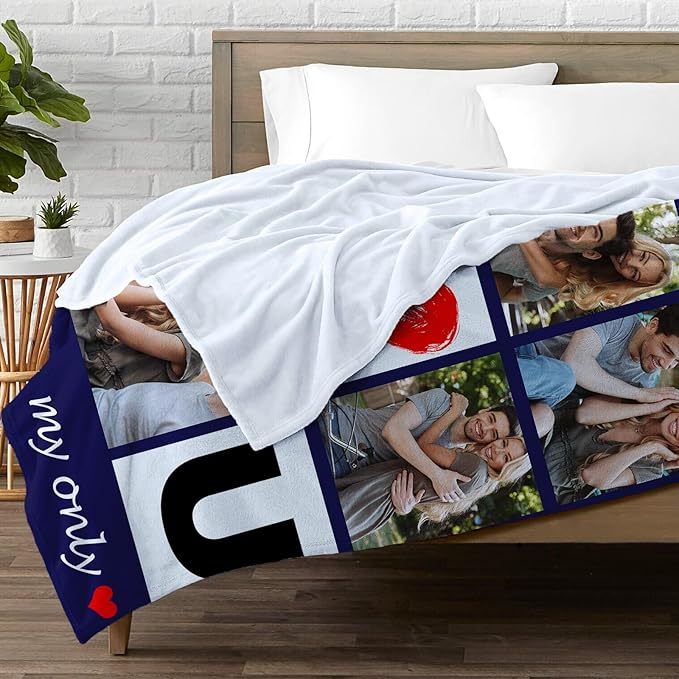 Custom Blanket with Photos Collage Blanket Personalised Throw Blanket with Photos Valentine's Day Gift for Couple
