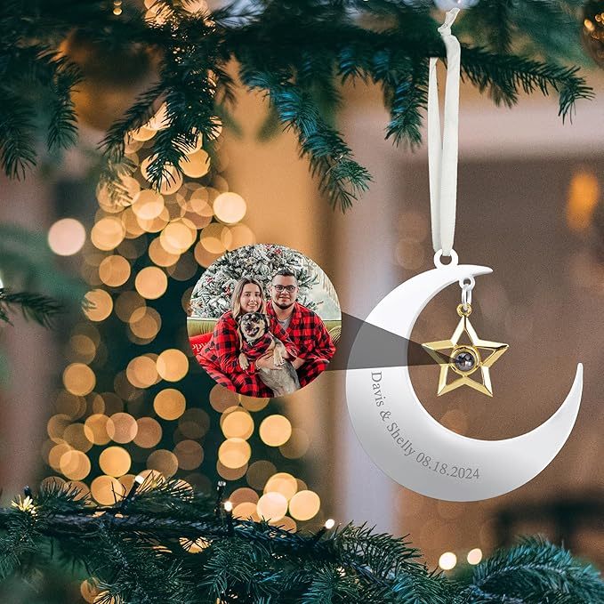 Personalised Heart Photo Ornament with Picture Inside and Text Engraved Christmas Gifts